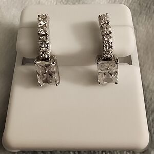2 Carat Moissanite & S925 Silver Round & Radiant-cut Drop Dangle Earrings NWT!